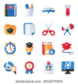 Conjunto de iconos planos de la educación y el aprendizaje


