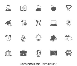 Set of education and learning icons isolated on white background
