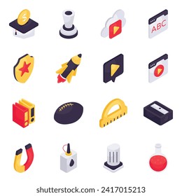 Set of Education and Learning Isometric Icons 

