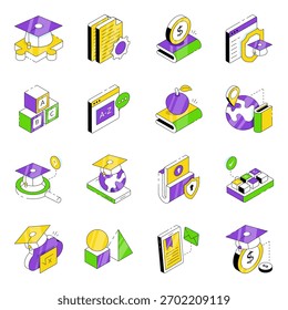 Set of Education and Learning Isometric Icons