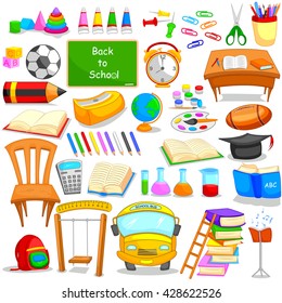 Set of education and learning object icon in vector