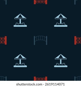 Set Education logic game, Playground kids bridge and Sandbox with sand on seamless pattern. Vector