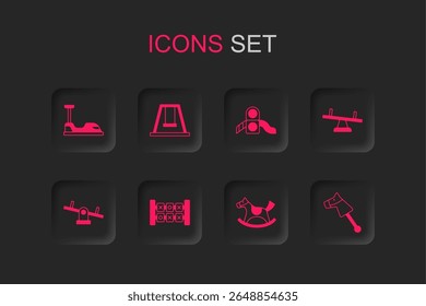 Set Education logic game, Swing for kids, Bumper car, Horse saddle swing, Seesaw, Toy horse, Slide playground and  icon. Vector