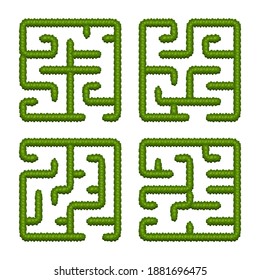 Establezca los laberintos de los arbustos de la lógica de la educación para los niños. Encuentra bien. Maíz cuadrado simple aislado sobre fondo blanco. Ilustración vectorial. 