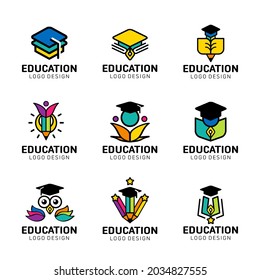 Set of Education logo concept with graduation cap and stationary. Vector stock. Illustration graphic design.