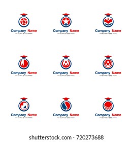 set education logo vector. Contains such Icons as book, school, graduation, student, college, knowledge