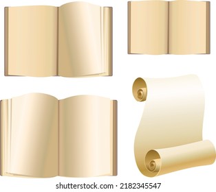 Set education. Old books and scroll. Isolated on white background.