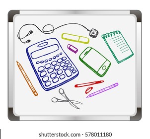 Set of education on flip chart background. Vector illustration. Hand drawn.