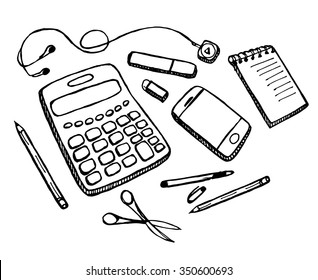 Set of education on white background. Vector illustration. Hand drawn.