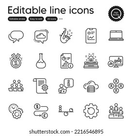 Set of Education outline icons. Contains icons as Jazz, Time management and Cloud communication elements. Report document, Money transfer, Candlestick chart web signs. Outline jazz icon. Vector