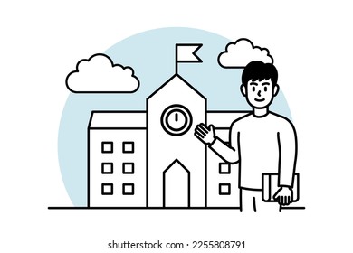 Set of education people illustrations. Line design vector concepts of education, learning, back to school, reading book, online course and training. Education Character illustration. School Cartoon