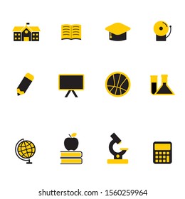 Set of education related icon with flat black and yellow design 