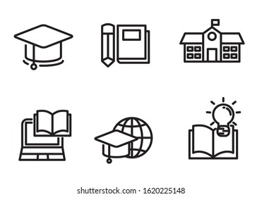 Set of education related icon line design such as graduation cap, pencil, book, and more 