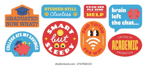 Set of Education sarcasm stickers collection.