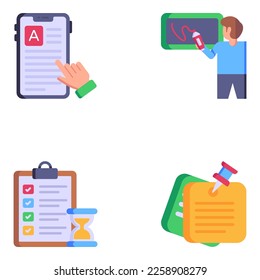 Set of Education and School Equipment Flat Icons 
