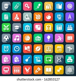 set of education and school flat icons, colorful