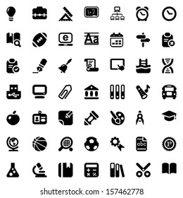 set of education and school icons, in black