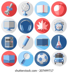 Set of education and school icons in flat style