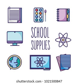 set education school utensils icons