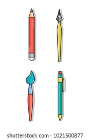 set education school utensils icons