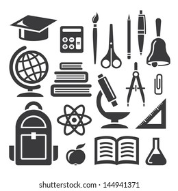 Set of education and science icons on white background