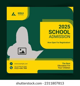 Set Of Education Social Post Design With Background And Photo School Admission Or Education Social Media Pack Template Premium Vector