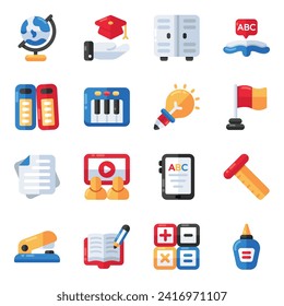 Set of Education and Study Flat Icons

