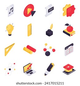 Conjunto de educación y estudio de iconos isométricos 


