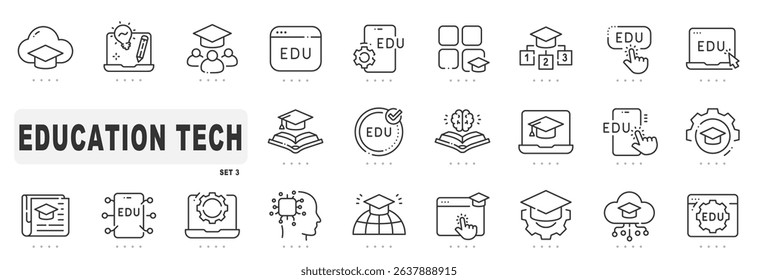 Set of education tech related line icons. Digital, online, smart, learning etc. Editable stroke. Set 3
