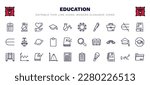 set of education thin line icons. education outline icons such as exams, hand care, chemical diagram, math book, planet saturn, magnification lens, swinging, ballistic, microphone with stand, black