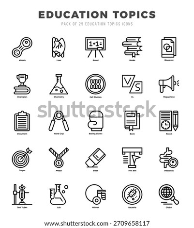 Set of Education Topics Icons. Simple line art style icons pack.