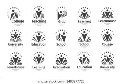 Set of Education vector icon. Open book, dictionary, textbook or notebook with human icon. Logo concept design for business, libraries, schools, universities, educational courses.