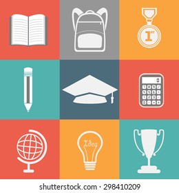 Set of educational elements, objects and items on colorful background for Back to School concept.