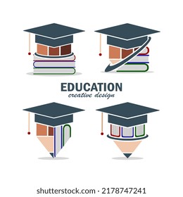 set of educational icon or logo templates for graduation cap symbols, books and pencils,