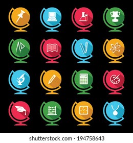 Set of educational icons on globe design stock vector