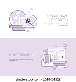 Conjunto de material de investigación educativa y carteles de profesores particulares de plantilla de concepto de negocio Fondo de plantilla con iluminación de vectores de espacio de copia