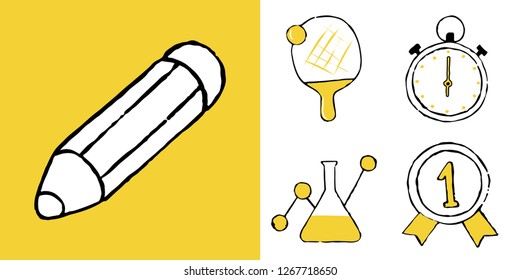 Set of Educations and Sciences doodle icons. Vector illustration