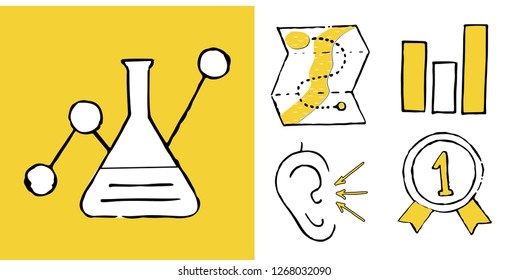 Set of Educations and Sciences doodle icons. Vector illustration
