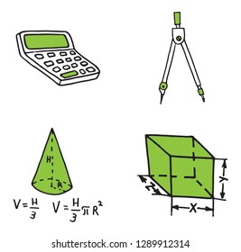 Set of Educations and Sciences doodle icons. Vector illustration