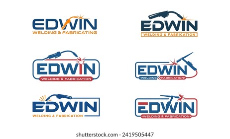 Set Edwin Welding and fabrication wordmark logo design icon element vector