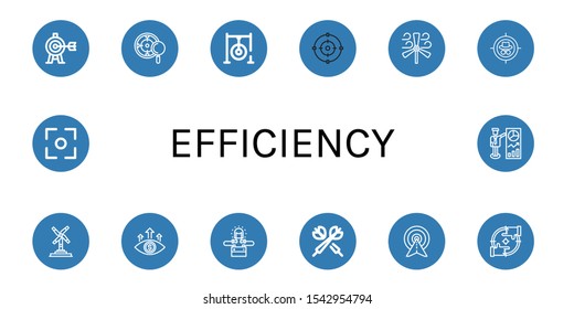 Set of efficiency icons. Such as Target, Darts target, Focus, Wind turbine, Led lighting, Darts , efficiency icons