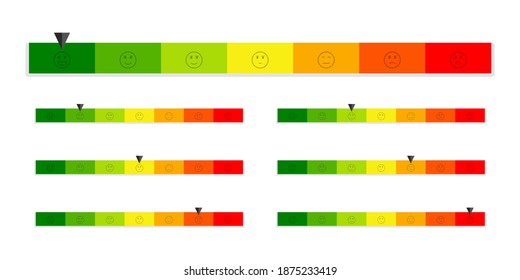 Effizienzmesser einstellen. Unterschiedliche Emotionen. Flacher Stil. Vektorgrafik.