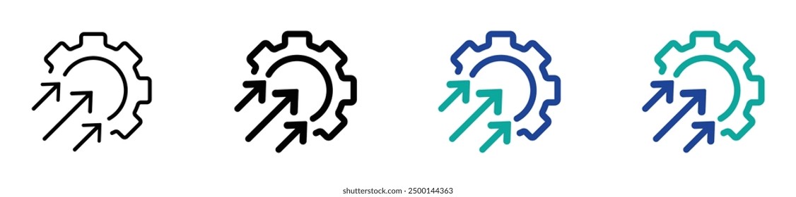 Conjunto de icono de la línea de crecimiento de la eficacia y de la producción. Vector stock. 