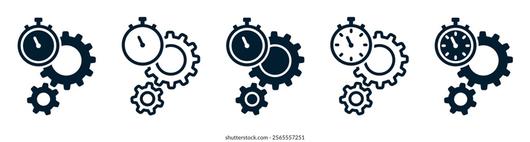 Set of efficiency and productivity icons. Gear and time symbol. Vector illustration.