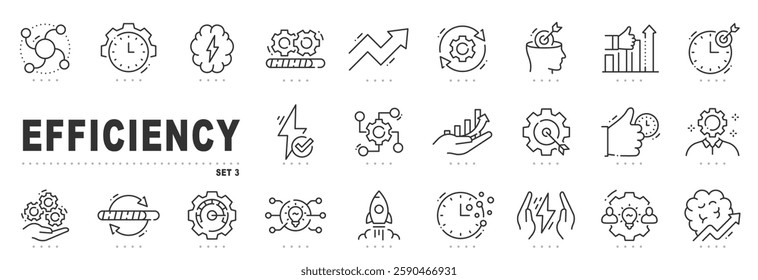 Set of efficiency related line icons. Productivity, optimization, improvement etc. Editable stroke. Set 3