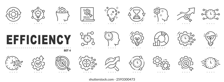 Set of efficiency related line icons. Productivity, optimization, improvement etc. Editable stroke. Set 4