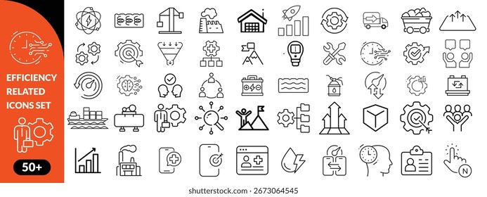  Conjunto de iconos de línea relacionados con la eficiencia. Productividad, optimización, mejora, etc. gran conjunto de iconos. 