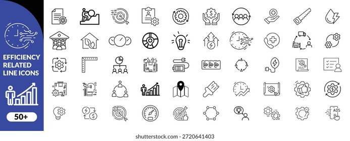 Set of efficiency related line icons. Productivity, optimization, improvement etc efficiency icon design big set vector .