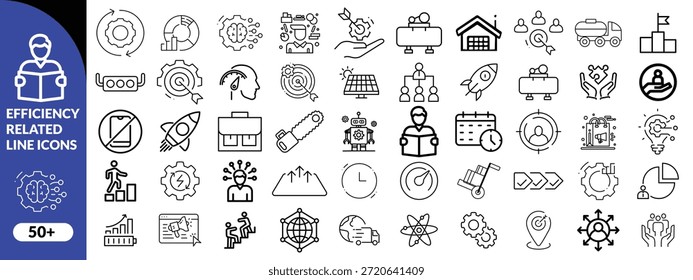 Conjunto de iconos de línea relacionados con la eficiencia. Productividad, optimización, mejora, etc. Vector de gran conjunto de diseño de iconos de eficiencia.