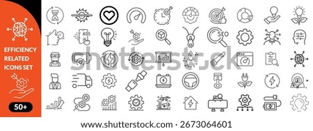  Set of efficiency related line icons. Productivity, optimization, improvement etc big icon set. 
